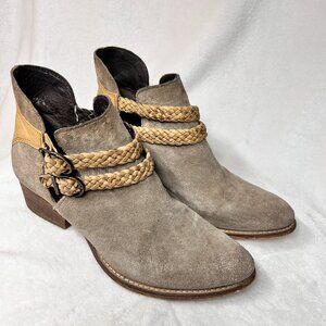 Rebels Booties‎ Women's Sz 10 Taupe/tan Calista Suede Leather Braided Straps